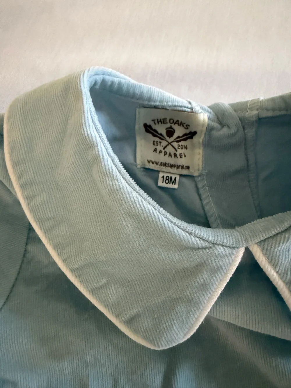 The Oaks Apparel Two-Piece Light Blue Set with Peter Pan Collar 18M